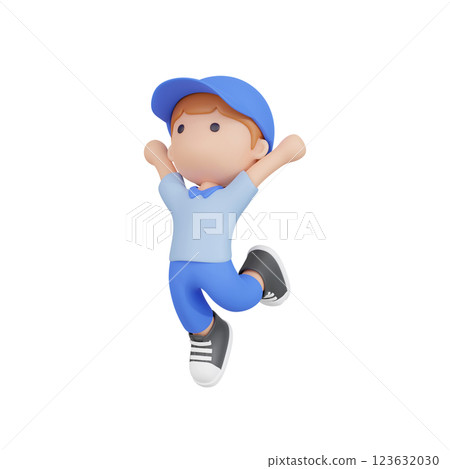 3DCG | A young man in work clothes jumping with joy 3DCG | A young man in work clothes jumping with joy 123632030