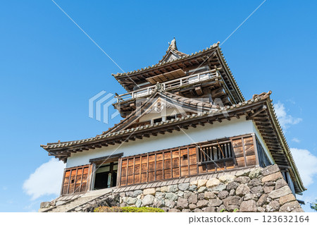 Sakai City, Fukui Prefecture, Japan's Top 100 Castle, Maruoka Castle Tower in fine weather 123632164