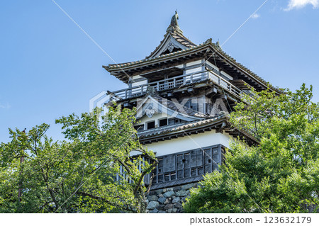 Sakai City, Fukui Prefecture, Japan's Top 100 Castle, Maruoka Castle Tower in fine weather 123632179