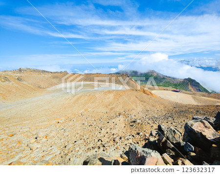 Climbing Mt. Ontake in summer: View from Kengamine towards Ichinoike and Ninoike 123632317