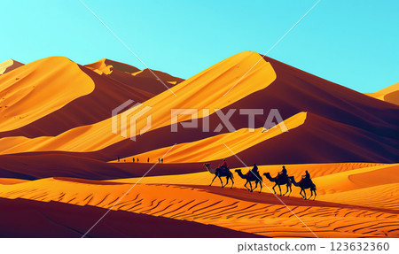 Desert Caravan Silhouette at Sunset, generate AI Desert Caravan Silhouette at Sunset, generate AI 123632360