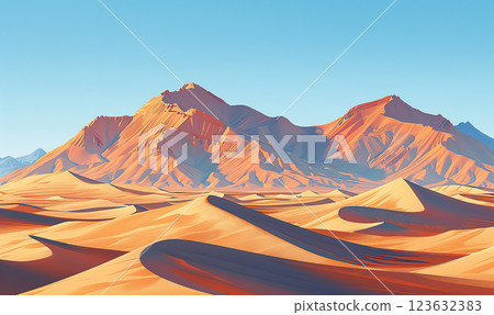 Desert Caravan Silhouette at Sunset, generate AI 123632383