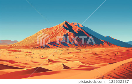 Desert Caravan Silhouette at Sunset, generate AI 123632387