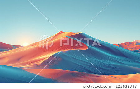 Desert Caravan Silhouette at Sunset, generate AI 123632388