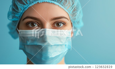 戴著手術口罩的專業女醫生 123632819