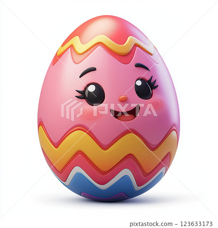 Cute chibi emoji egg with smiling face and colorful patterns Cute chibi emoji egg with smiling face and colorful patterns 123633173