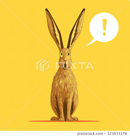 Surprised cartoon rabbit with large ears and exclamation mark Surprised cartoon rabbit with large ears and exclamation mark 123633176