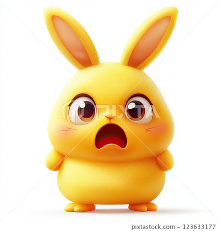 Cute yellow bunny with big eyes and surprised expression 123633177