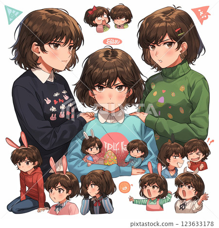 Chibi girl with various expressions, showcasing emotions and styles Chibi girl with various expressions, showcasing emotions and styles 123633178
