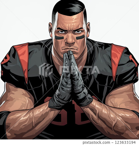Intense football player in uniform, focused and ready for action 123633194