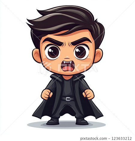 Cute tiny vampire character with playful expression and cape 123633212