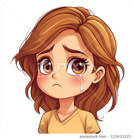 Sad chibi character with teary eyes and puffed cheeks expressing emotion 123633225