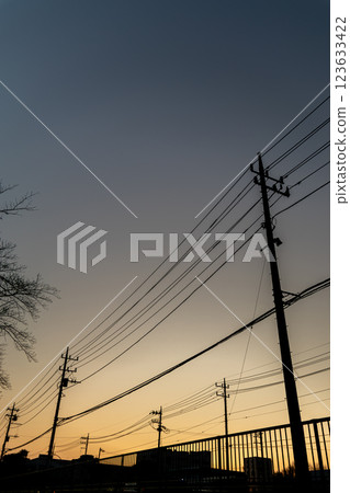 Telephone pole with electric wires Telephone pole with electric wires 123633422