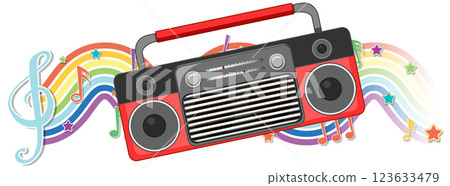Retro Radio with Musical Notes 123633479