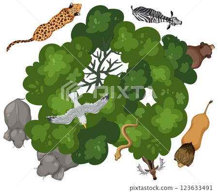 Biodiversity: Animals Around a Tree 123633491