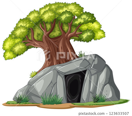 Tree and Cave Vector Illustration Tree and Cave Vector Illustration 123633507