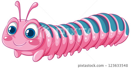 Cute Pink Cartoon Caterpillar Illustration 123633548