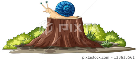 Snail on Tree Stump in Nature Snail on Tree Stump in Nature 123633561
