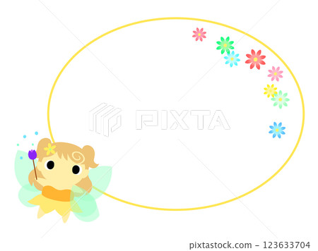 Fairy icon (yellow) with circular frame and floral decoration Fairy icon (yellow) with circular frame and floral decoration 123633704