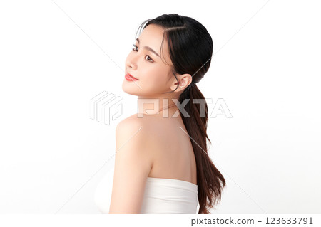 Beautiful young asian woman with clean fresh skin on white background, Face care, Facial treatment, Cosmetology, beauty and spa, Asian women portrait. Beautiful young asian woman with clean fresh skin on white background, Face care, Facial treatment, Cosmetology, beauty and spa, Asian women portrait. 123633791