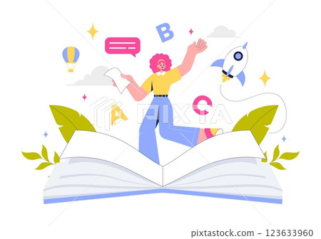 Storytelling Vector Illustration featuring Conveying a Story Through Various Media from Reading Books to Copywriters Creating Content for Social Media Storytelling Vector Illustration featuring Conveying a Story Through Various Media from Reading Books to Copywriters Creating Content for Social Media 123633960