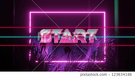 Image of start text over neon pattern background 123634186