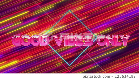Image of good vibes only text over neon pattern background 123634192