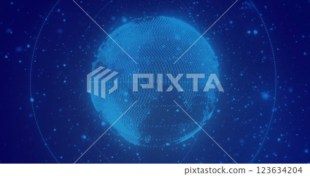 Image of globe over light spots on blue background 123634204