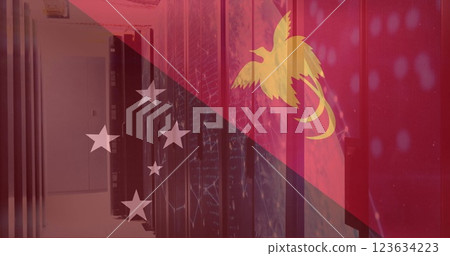 Image of flag of papua new guinea over server room 123634223