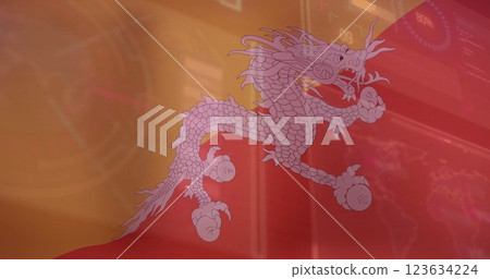 Image of flag of bhutan over data processing Image of flag of bhutan over data processing 123634224