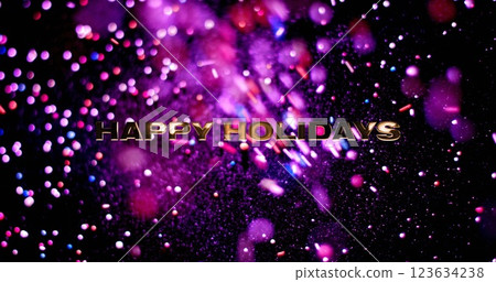 Image of happy holidays text over pink rocks falling 123634238
