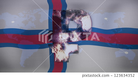 Faroe Islands flag with world map and currency symbol image Faroe Islands flag with world map and currency symbol image 123634352