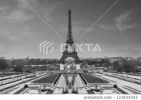 Paris Eiffel Tower and Champ de Mars in Paris 123634381