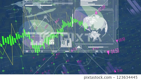 Image of financial data processing over grid and dark background Image of financial data processing over grid and dark background 123634445