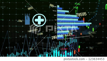 Image of financial data processing over grid and dark background 123634453