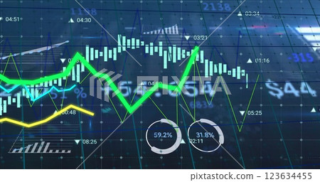 Image of financial data processing over grid and dark background Image of financial data processing over grid and dark background 123634455