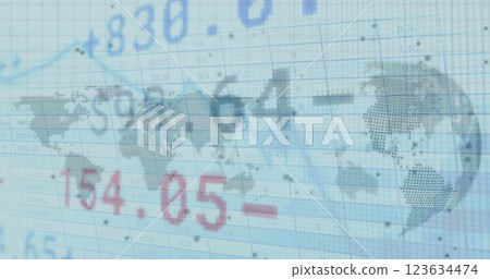 Image of financial data processing over globe Image of financial data processing over globe 123634474