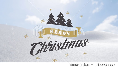 Image of snow falling over merry christmas text Image of snow falling over merry christmas text 123634552