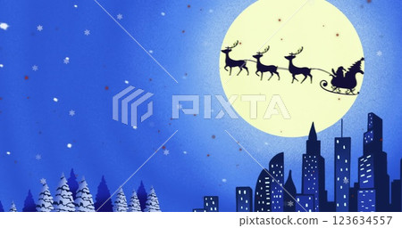 Image of snow falling and santa in sleigh over happy holidays text Image of snow falling and santa in sleigh over happy holidays text 123634557