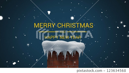 Image of snow falling over merry christmas text 123634568