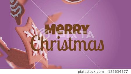 Image of ginger bread falling over merry christmas text Image of ginger bread falling over merry christmas text 123634577
