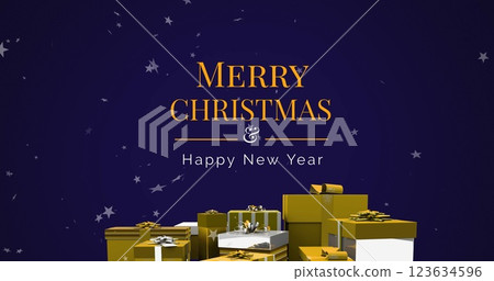 Image of snow falling over merry christmas text 123634596