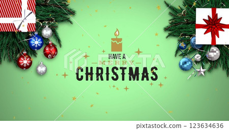 Image of merry christmas text over baubles Image of merry christmas text over baubles 123634636