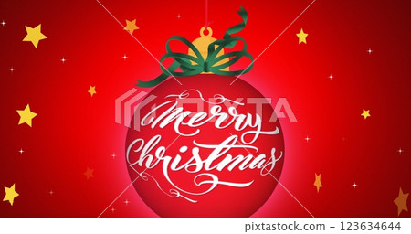 Image of merry christmas text over stars 123634644