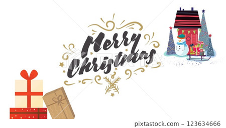 Image of merry christmas text over christmas icons Image of merry christmas text over christmas icons 123634666