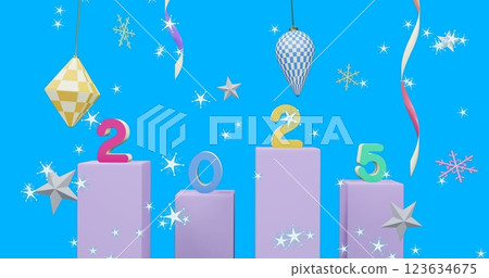Image of 2025 text and christmas decorations in background Image of 2025 text and christmas decorations in background 123634675