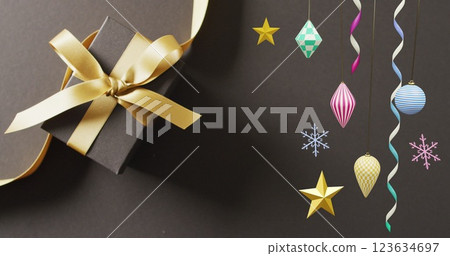 Image of party streamers and christmas present and decorations 123634697