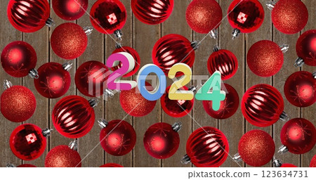 Image of 2024 text and christmas decorations in background 123634731