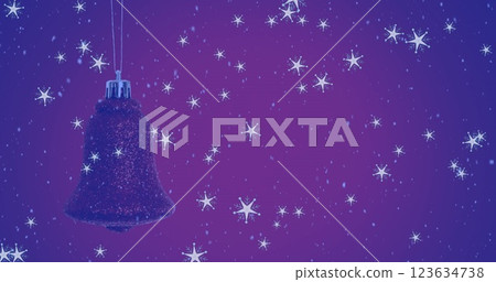 A digitally generated image of a christmas scene with falling snow and a red bell decoration A digitally generated image of a christmas scene with falling snow and a red bell decoration 123634738