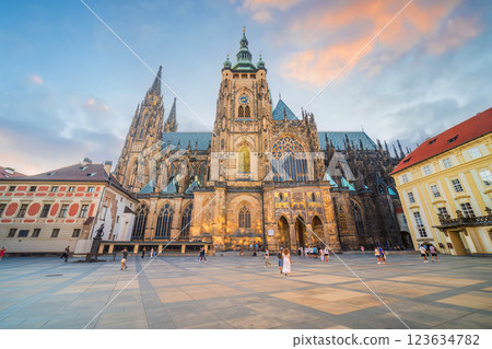 Prague Castle with Prague city skyline, cityscape ofCapital of Czech Republic 123634782